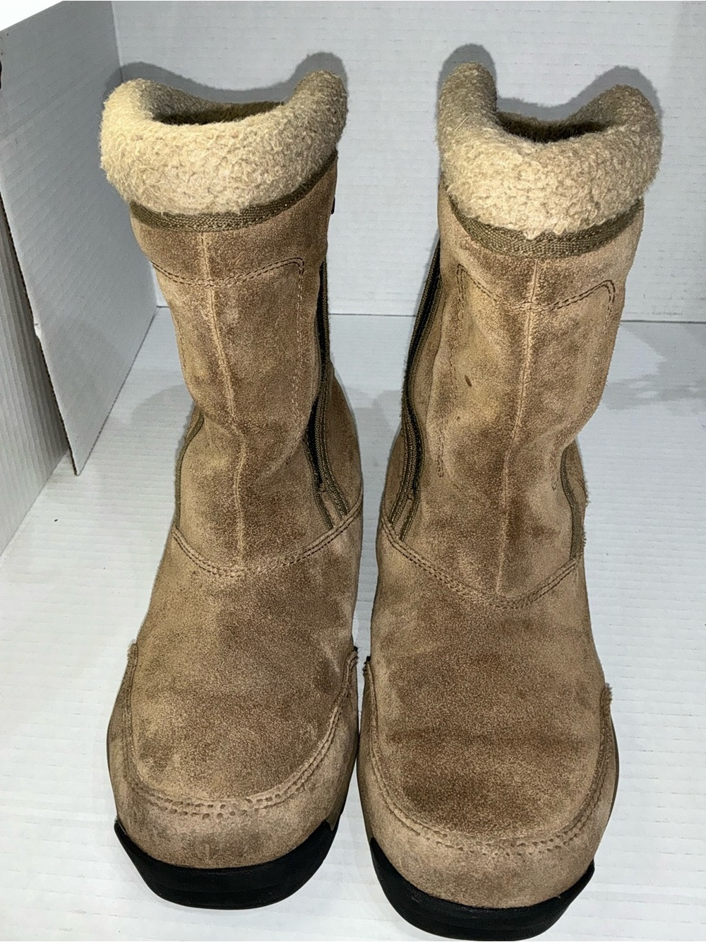 Sorel Women's Tan Suede Shearling-Trim Winter Zip Boots 6.5 Vintage Casual